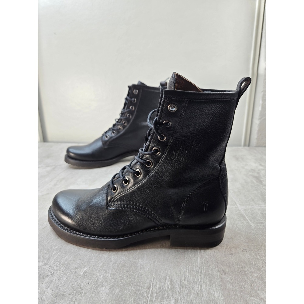 Frye Veronica Combat Ankle Boots 6.5 Black Leather Lace Up Moto Military Booties